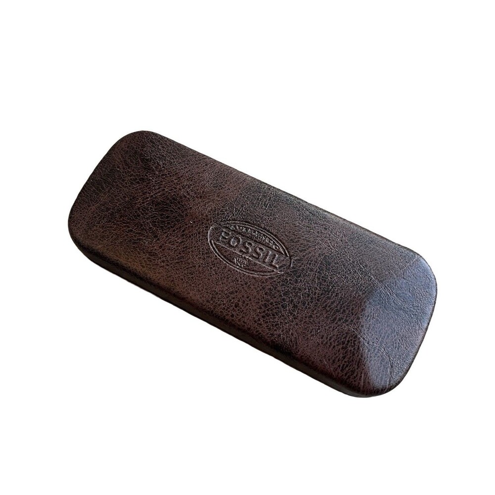 Fossil Eyeglasses  Case Hard Clamshell Dark Brown Design Embossed Logo D09